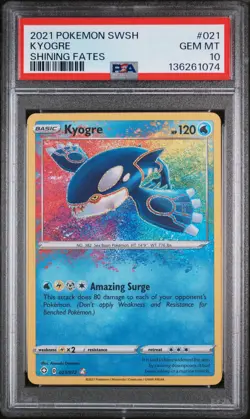 2021 POKEMON SWORD & SHIELD SHINING FATES #021 KYOGRE PSA 10 - Image 1
