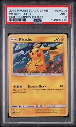 2019 POKEMON SM BLACK STAR PROMO #SM206 PIKACHU-HOLO PSA 9 - Image 1