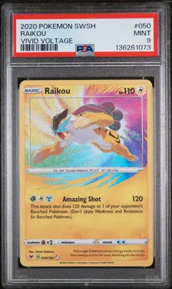 2020 POKEMON SWORD & SHIELD VIVID VOLTAGE #050 RAIKOU PSA 9 - Image 1