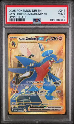 2025 POKEMON DRI EN-DESTINED RIVALS HYPER RARE #241 CYNTHIA'S GARCHOMP EX PSA 9 - Image 1