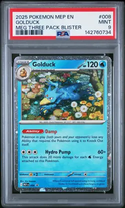 2025 POKEMON MEP PROMO MEGA EVOLUTION THREE PACK BLISTER #008 GOLDUCK PSA 9 - Image 1