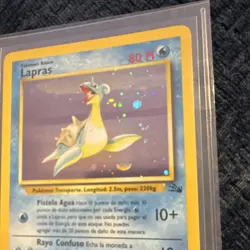 Pokemon Lapras Holo Rare 80 HP Fossil Spanish Card 10/62 1999 Vintage - Image 2