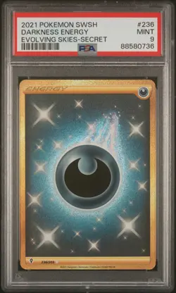 2021 POKEMON SWORD & SHIELD EVOLVING SKIES SECRET #236 DARKNESS ENERGY PSA 9 - Image 1