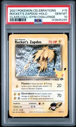2021 POKEMON CELEBRATIONS CLASSIC COLLECTION #15 ROCKET'S ZAPDOS-HOLO PSA 10 - Image 1