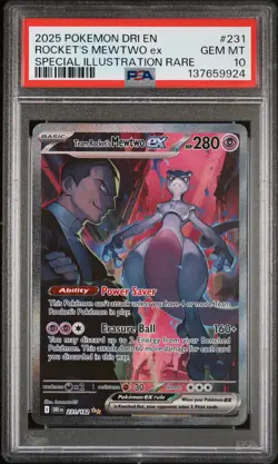 2025 POKEMON DRI SPECIAL ILLUSTRATION RARE #231 TEAM ROCKET'S MEWTWO EX PSA 10 - Image 1