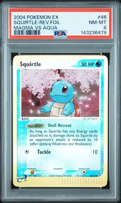 2004 POKEMON EX TEAM MAGMA VS TEAM AQUA #46 SQUIRTLE-REVERSE FOIL PSA 8 - Image 1