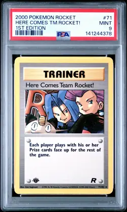2000 POKEMON ROCKET 1ST EDITION #71 HERE COMES TEAM ROCKET! PSA 9 - Image 1