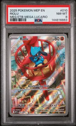 2025 POKEMON MEP EN-ME BLACK STAR PROMO #010 RIOLU PSA 8 - Image 1