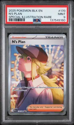 2025 POKEMON BLK EN-BLACK BOLT SPECIAL ILLUSTRATION RARE #170 N'S PLAN PSA 9 - Image 1