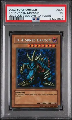 2002 YU-GI-OH! LOB-LEGEND OF BLUE EYES WHITE DRAGON #000 TRI-HORNED DRAGON PSA 3 - Image 1