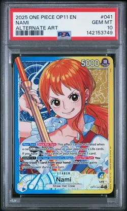 2025 ONE PIECE OP11-A FIST OF DIVINE SPEED ALTERNATE ART #041 NAMI PSA 10 - Image 1