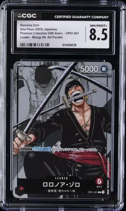 2022 ONE PIECE JAPANESE PREMIUM COLLECTION #OP01-001 RORONOA ZORO CGC 8.5 - Image 1