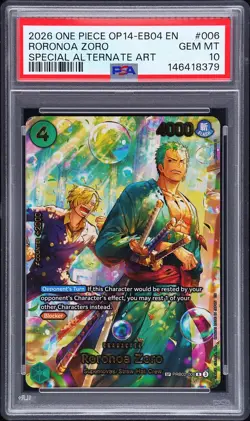 2026 ONE PIECE EB04-THE AZURE SEA'S SEVEN ALTERNATE ART #006 RORONOA ZORO PSA 10 - Image 1