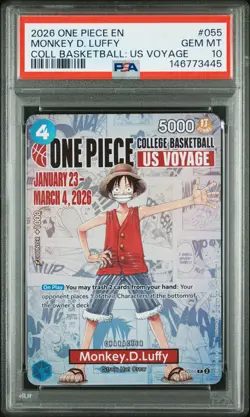 2026 ONE PIECE PROMOS COLLEGE BASKETBALL : US VOYAGE MONKEY D. LUFFY PSA 10 - Image 1