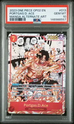 2023 ONE PIECE OP02-PARAMOUNT WAR MANGA ALTERNATE ART #013 PORTGAS D. ACE PSA 10 - Image 1