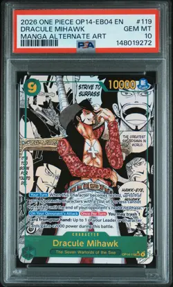 2026 ONE PIECE THE AZURE SEA'S SEVEN MANGA ALT ART #119 DRACULE MIHAWK PSA 10 - Image 1