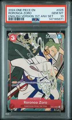 2024 ONE PIECE ENGLISH VERSION 1ST ANNIVERSARY SET #025 RORONOA ZORO PSA 10 - Image 1