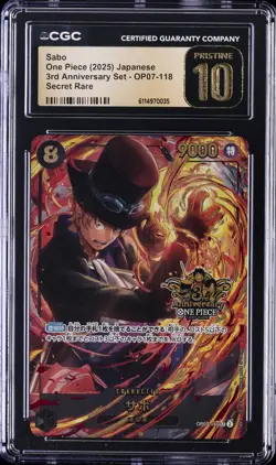 2025 ONE PIECE JAPANESE 3RD ANNIV SET SECRET RARE #OP07-118 SABO CGC 10 PRISTINE - Image 1