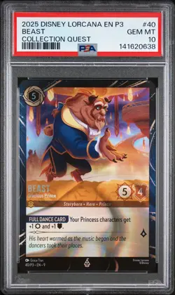 2025 DISNEY LORCANA P3-PROMO COLLECTION QUEST #40 BEAST - GRACIOUS PRINCE PSA 10 - Image 1