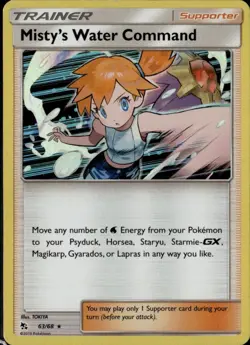 Misty's Water Command Holo Rare Hidden Fates 63/68 Supporter Holo Pokemon Card - Image 1