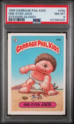 1985 GARBAGE PAIL KIDS STICKERS GLOSSY #44B ONE-EYED JACK PSA 8 - Image 1