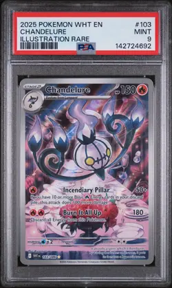 2025 POKEMON WHT EN-WHITE FLARE ILLUSTRATION RARE #103 CHANDELURE PSA 9 - Image 1