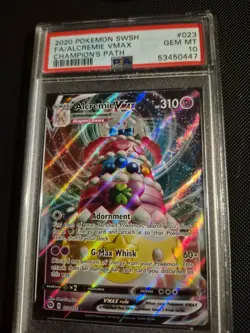 2020 POKEMON SWSH CHAMPION'S PATH 023/073 FULL ART ALCREMIE VMAX PSA 10 GEM MT - Image 1