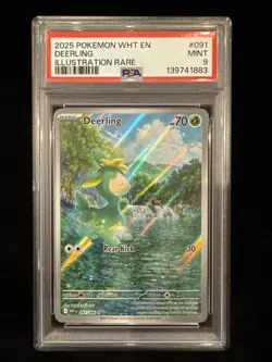 2025 Pokemon Deerling PSA 9 #091 Illustration Rare White Flare - Image 1