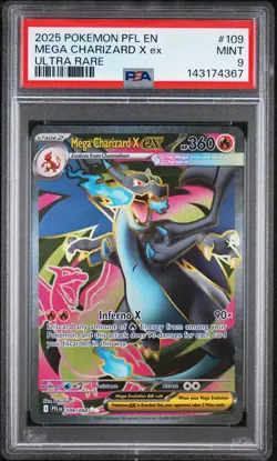 2025 POKEMON PFL EN-PHANTASMAL FLAMES ULTRA RARE #109 MEGA CHARIZARD X EX PSA 9 - Image 1