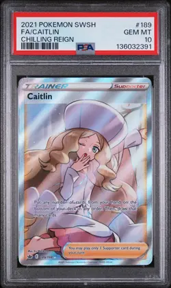 2021 POKEMON SWORD & SHIELD CHILLING REIGN #189 FULL ART/CAITLIN PSA 10 - Image 1