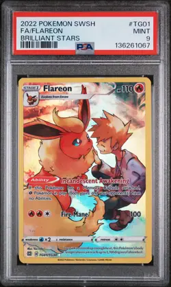2022 POKEMON SWORD & SHIELD BRILLIANT STARS #TG01 FULL ART/FLAREON PSA 9 - Image 1