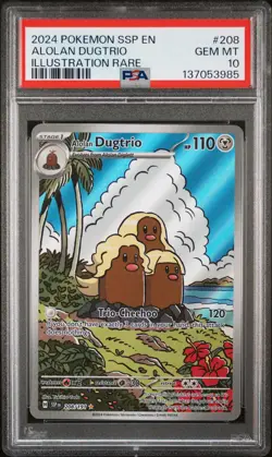 2024 POKEMON SSP EN-SURGING SPARKS ILLUSTRATION RARE #208 ALOLAN DUGTRIO PSA 10 - Image 1