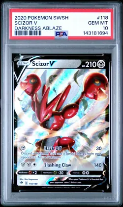 2020 POKEMON SWORD & SHIELD DARKNESS ABLAZE #118 SCIZOR V PSA 10 - Image 1