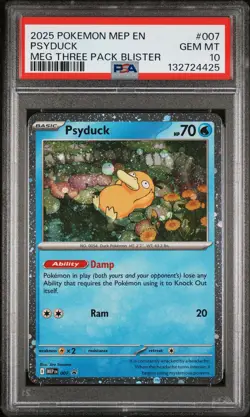 2025 POKEMON MEGA EVOLUTION THREE PACK BLISTER PROMO #007 PSYDUCK PSA 10 - Image 1