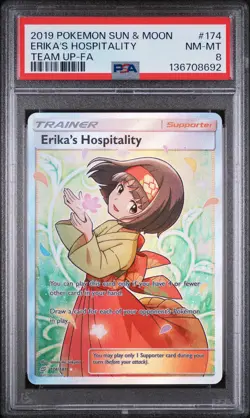 2019 POKEMON SUN & MOON TEAM UP #174 FULL ART/ERIKA'S HOSPITALITY PSA 8 - Image 1
