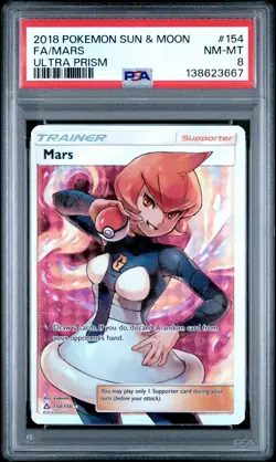 2018 POKEMON SUN & MOON ULTRA PRISM #154 FULL ART/MARS PSA 8 - Image 1