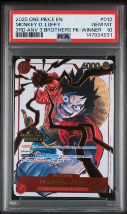 2025 ONE PIECE 3RD ANNIV TOURNAMENT 3 BROTHERS PACK WINNER MONKEY D LUFFY PSA 10 - Image 1