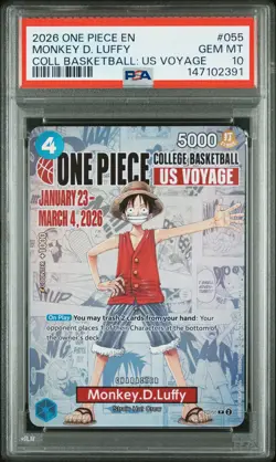 2026 ONE PIECE PROMOS COLLEGE BASKETBALL : US VOYAGE MONKEY D. LUFFY PSA 10 - Image 1