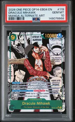 2026 ONE PIECE THE AZURE SEA'S SEVEN MANGA ALT ART #119 DRACULE MIHAWK PSA 10 - Image 1