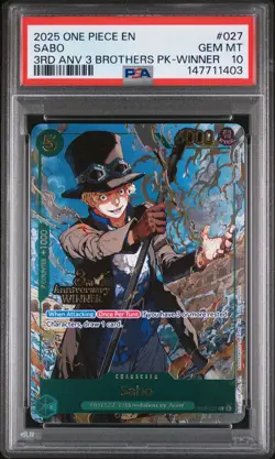2025 ONE PIECE 3RD ANNIV TOURNAMENT 3 BROTHERS PACK WINNER #027 SABO PSA 10 - Image 1