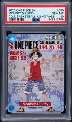 2026 ONE PIECE PROMOS COLLEGE BASKETBALL : US VOYAGE MONKEY D. LUFFY PSA 10 - Image 1