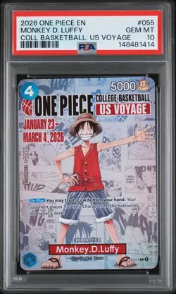 2026 ONE PIECE PROMOS COLLEGE BASKETBALL : US VOYAGE MONKEY D. LUFFY PSA 10 - Image 1