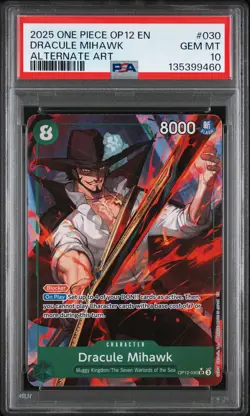 2025 ONE PIECE OP12-LEGACY OF THE MASTER ALTERNATE ART DRACULE MIHAWK PSA 10 - Image 1