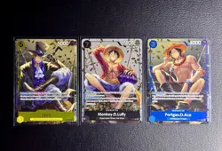 One Piece CCG Tin Promos Portgas D. Ace Sabo Monkey D. Luffy Holo Cards NM - Image 1