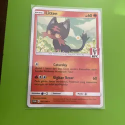 KFC Litten 182/SM-P Indonesia Chaki Kids Promo Pokemon Card (LP) Stamp - Image 1