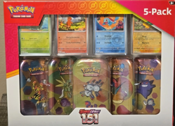 Pokemon SCARLET AND VIOLET 151 Pokemon 5 Pack Mini Tins w/4 Promo Cards Sealed - Image 1