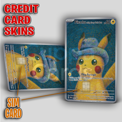 2023 Pokemon: Pikachu Van Gogh Grey Felt Hat | Credit Card Sticker/Skin | 2 Pack - Image 1
