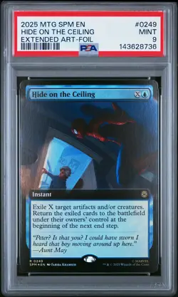 2025 MTG MARVEL'S SPIDER-MAN EXTENDED ART-FOIL #0249 HIDE ON THE CEILING PSA 9 - Image 1