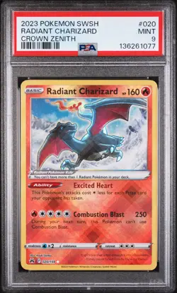 2023 POKEMON SWORD & SHIELD CROWN ZENITH #020 RADIANT CHARIZARD PSA 9 - Image 1