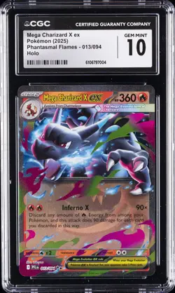 2025 POKEMON PHANTASMAL FLAMES HOLO #013 MEGA CHARIZARD X EX CGC 10 - Image 1